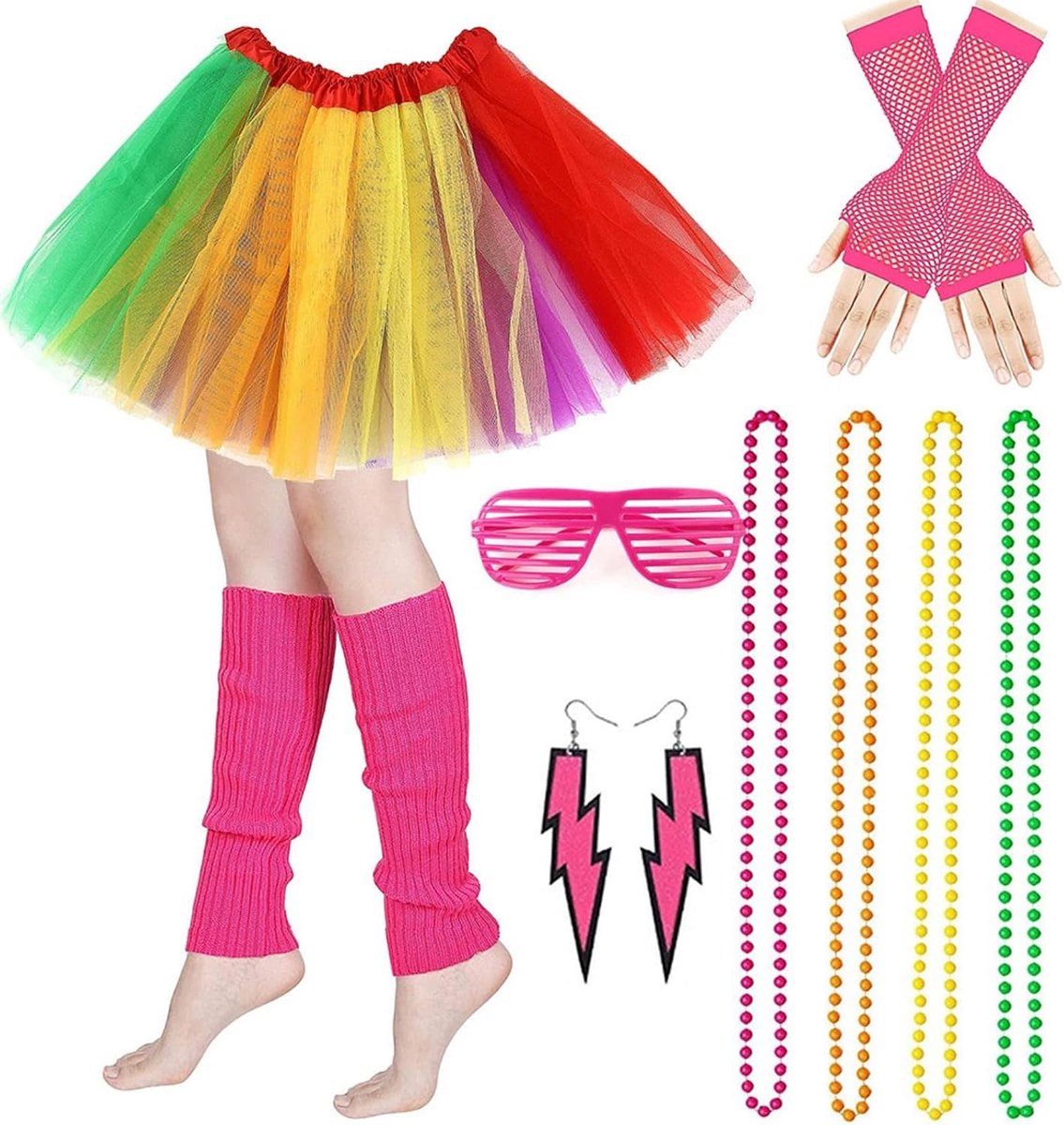 80, kleding, dameskostuum, carnaval, accessoires voor dames, carnavalskit, tutu, bril, beenwarmers, nethandschoenen voor carnaval, cosplay, feestjes
