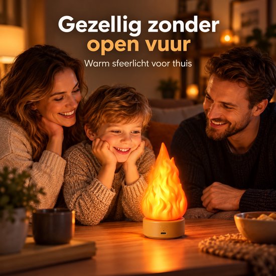 Vlamlamp - Oplaadbare LED nachtlamp met realistisch vlameffect en 3 lichtstanden - USB-oplaadbare tafellamp voor sfeerverlichting thuis en op de camping - Halloween - Halloween decoratie van VHV — afbeelding 5