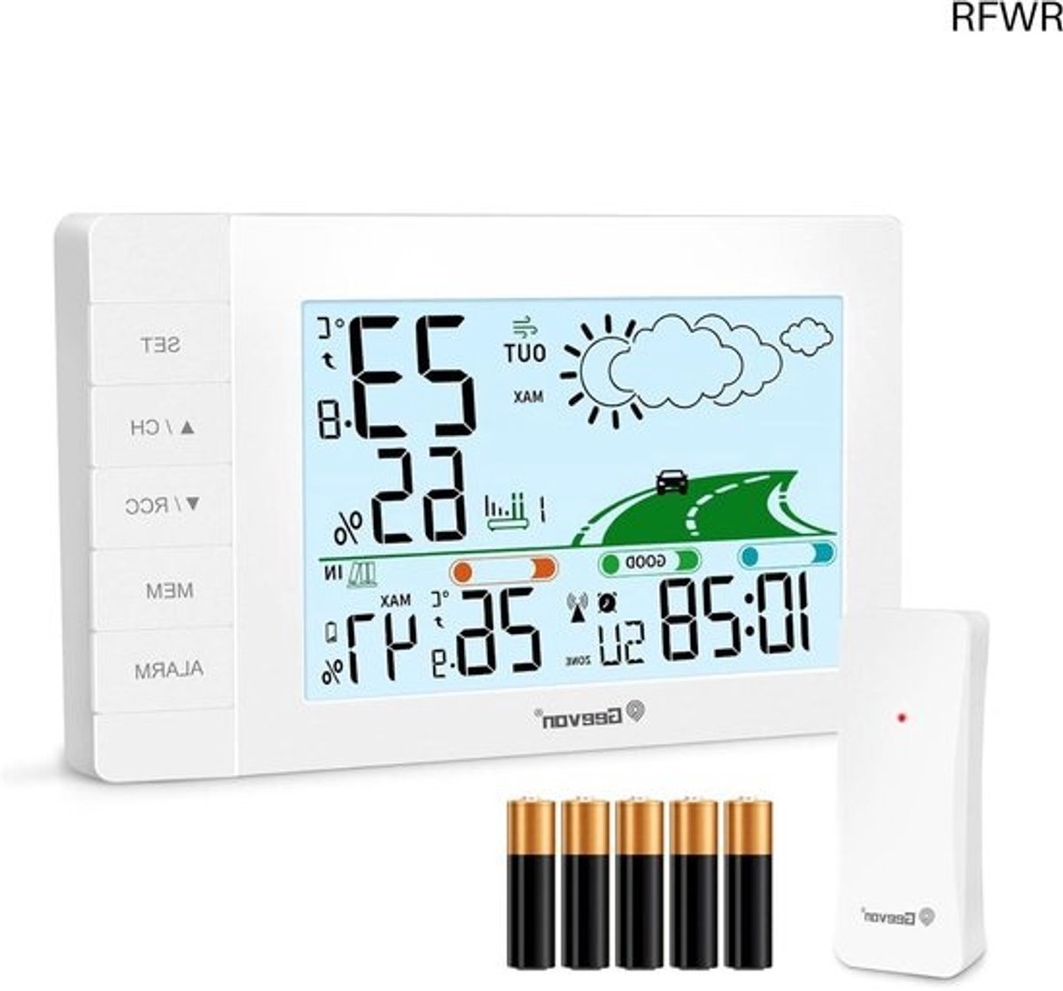 RFWR® Draadloos Weerstation met Buitensensor - Digitale Thermometer voor Binnen en Buiten, Temperatuur- en Vochtigheidsweergave