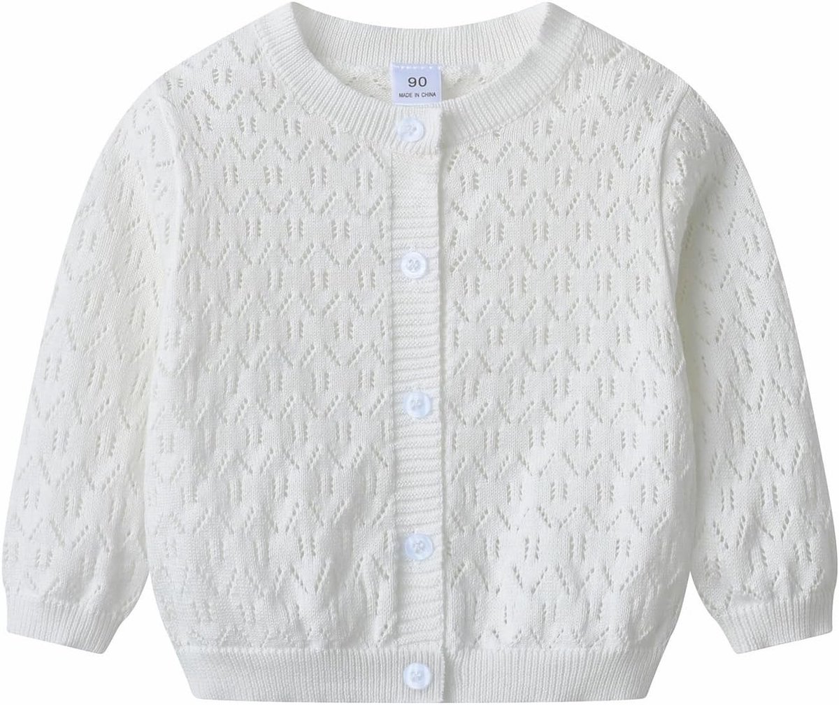 Meisjes Kinder Cardigan van Katoen met Uitsnijdingen, Lange Mouwen en Ronde Hals voor Schooluniformen
