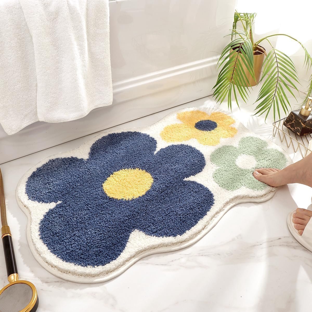Badkamermat - Mat met bloemenpatroon - Zachte badkamermat - Superabsorberend - Nachtkastje mat - 40*60 cm