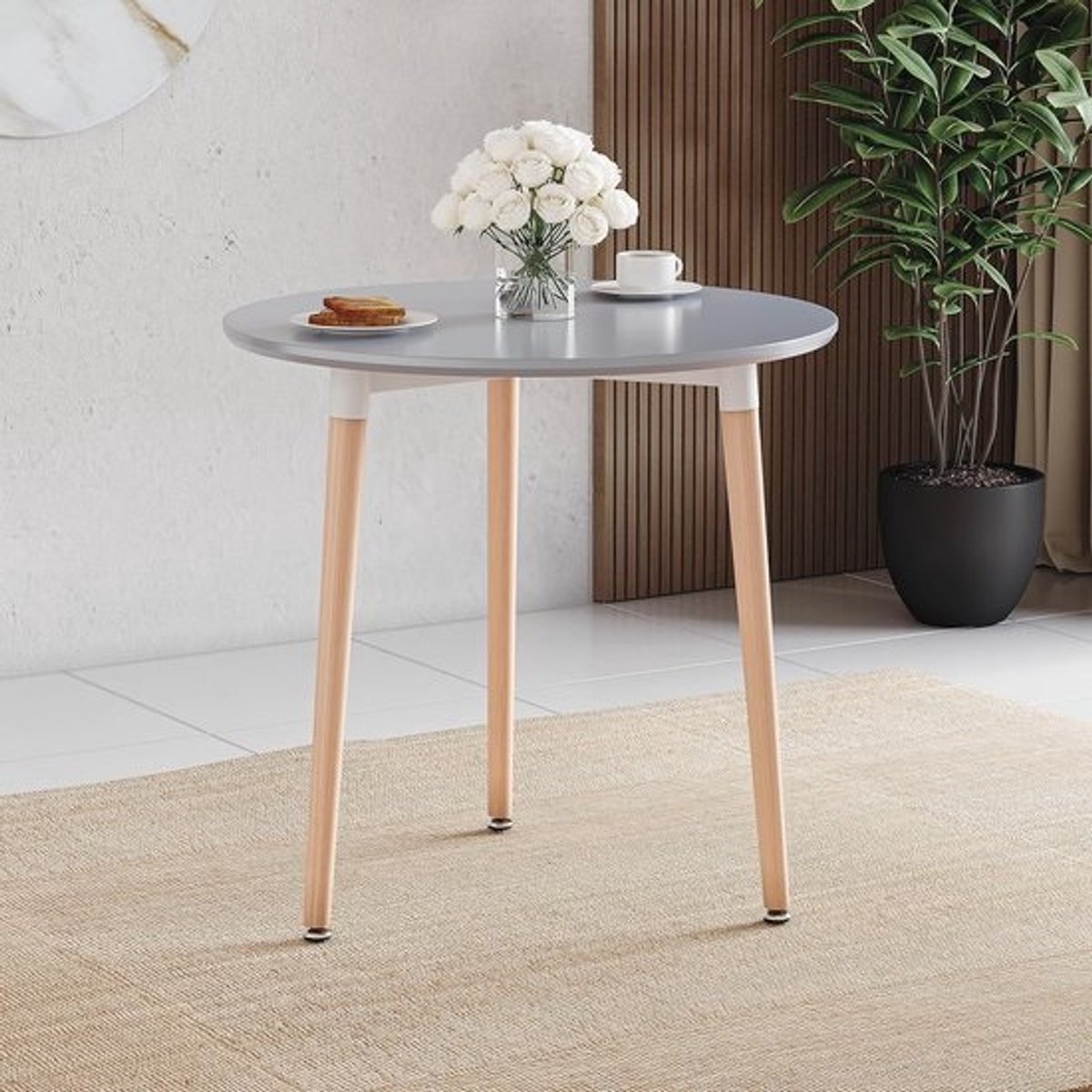 Moderne ronde eettafel met beukenhouten poten voor kleine ruimtes