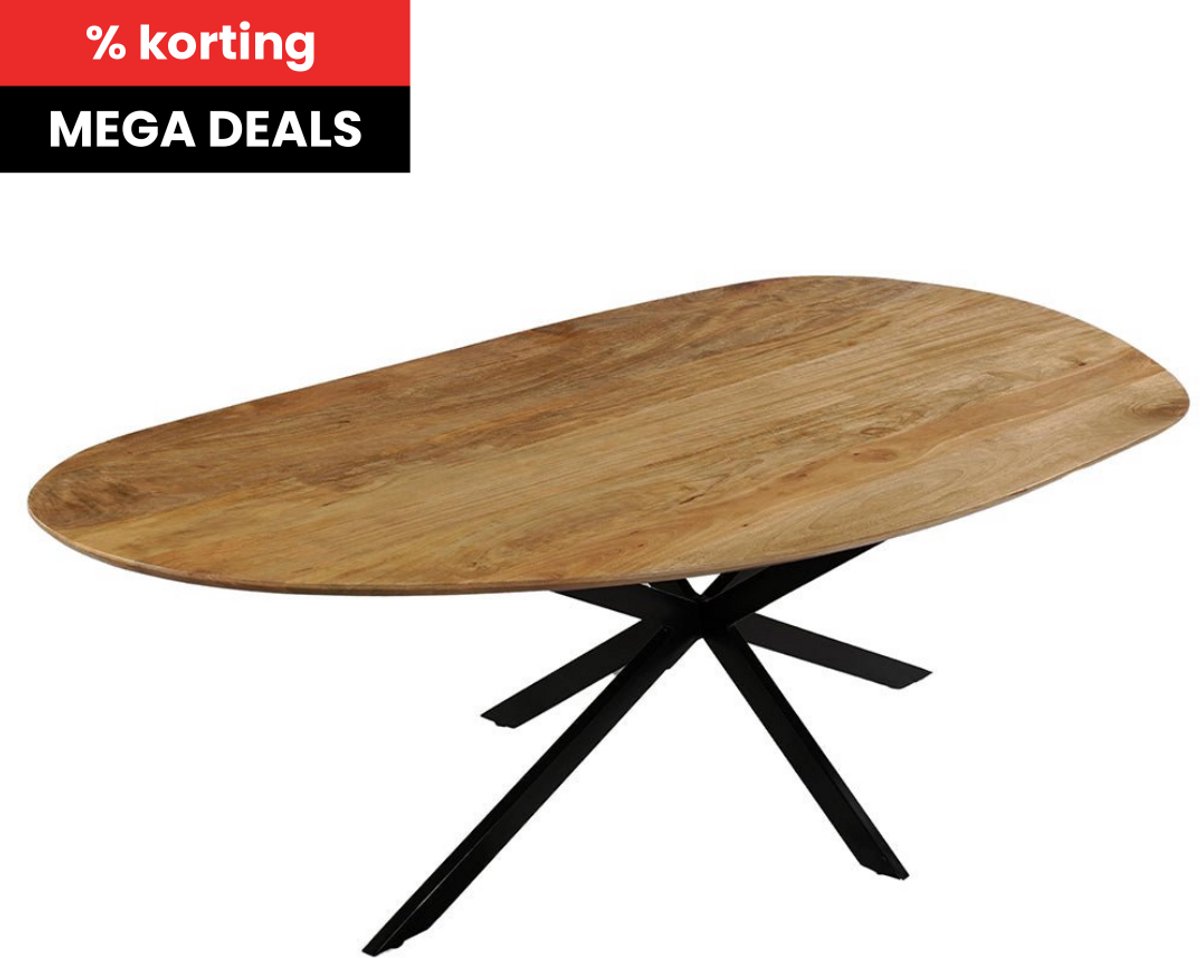 Mangohouten Eettafel Organisch Alessia 180x90 cm Mahom Industrieel - Dinertafel van Mangohout & Metaal - Industriële Eettafel