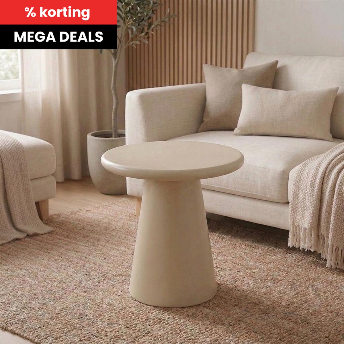 Mahom Salontafel Rond Savannah Microcement 45 cm Beige Mahom Industrieel - Kleine tafel van Mangohout & Metaal - Industriële Huiskamertafel Bruin