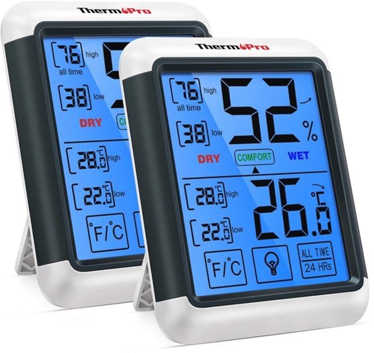 Digitale Thermo-Hygrometer Set van 2 voor Binnen en Buiten - Temperatuur en Vochtigheid Meter met Indicator voor Een Gezond Binnenklimaat