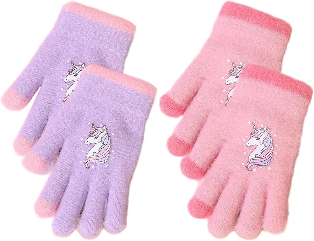 Handschoenen, winterhandschoenen voor kinderen, warme winterhandschoenen, warme handschoenen voor kinderen van 1 - 5 jaar (paars, roze)