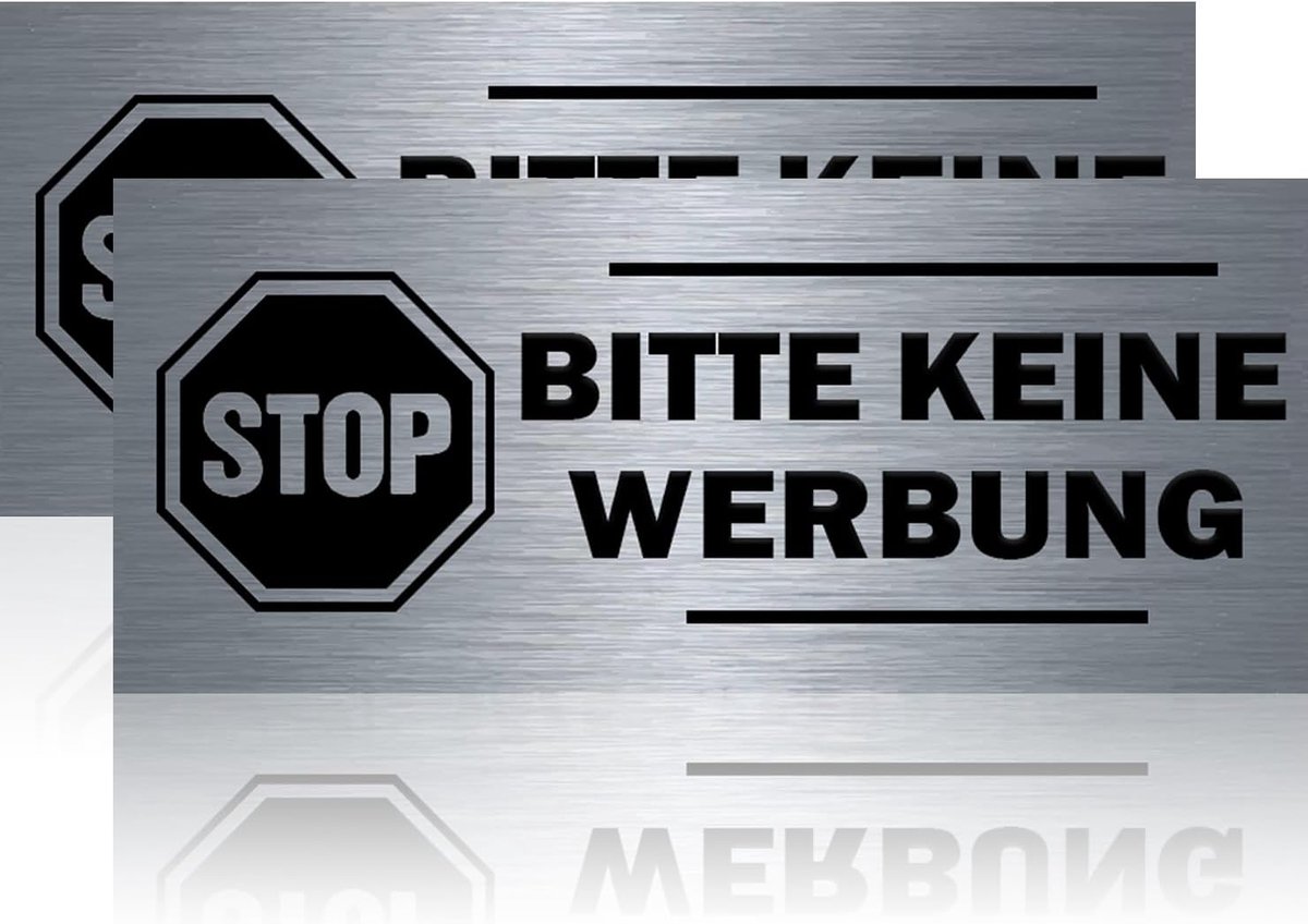 2 stuks brievenbusplaatjes van V2a roestvrij staal, 70 x 30 mm, zelfklevend en roestvrij, geen reclamestickers voor brievenbus (zilver)