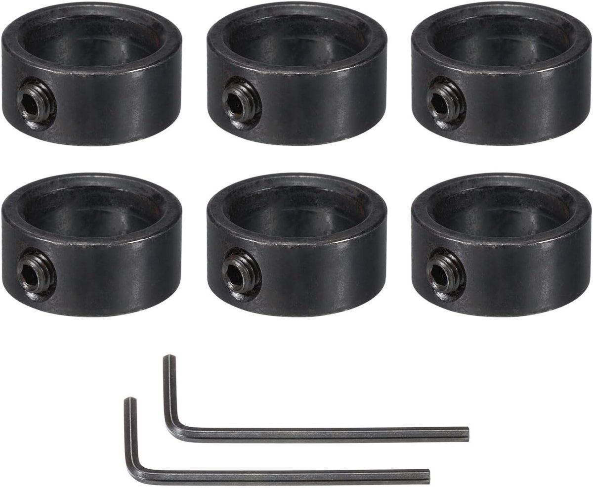 Boring 16 mm askraag 22 mm buitendiameter 8 mm dik koolstofstaal chassisstopper-wielkraag met stelschroef en 2 zeskantige sleutels (zwart, 6 stuks)
