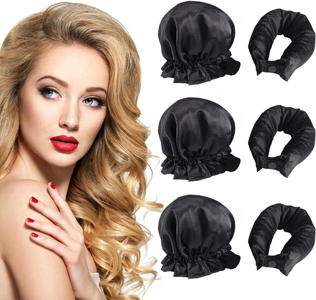Krulspelden Krullen Zonder Hitte, 3 Stuks Satijn Zijde Hittevrije Krullen, Hittevrije Krulband voor Haarroller, Overnachting Krulspelden, DIY Haarstyling voor Kort en Lang Haar