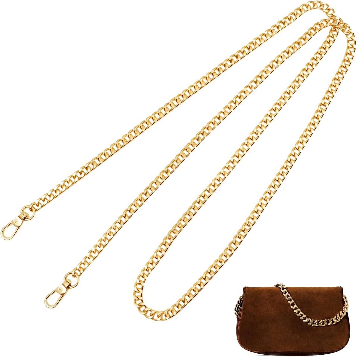Goud 120 cm/3,93 inch, afneembare tasketting, metalen tasriem goud als schouderriem voor handtas, tasriem schoudertas, crossbody bag vervangingsketting voor dames handtas