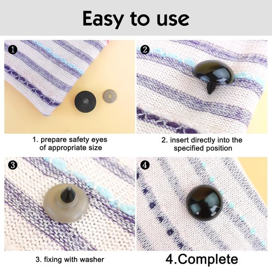 Veiligheidsogen voor Haakdieren, Zwarte Amigurumi Ogen van 6-20mm voor Creatief Haken en DIY Projecten — afbeelding 2