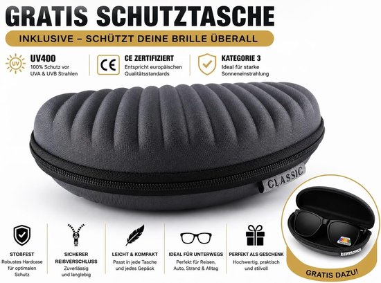 Zonnebril voor dames en heren, UV400-bescherming, CAT.3, zwarte premium zonnebril met gepolariseerde glazen, licht comfort, vrije tijd, auto, strand, vakantie, sport — afbeelding 5