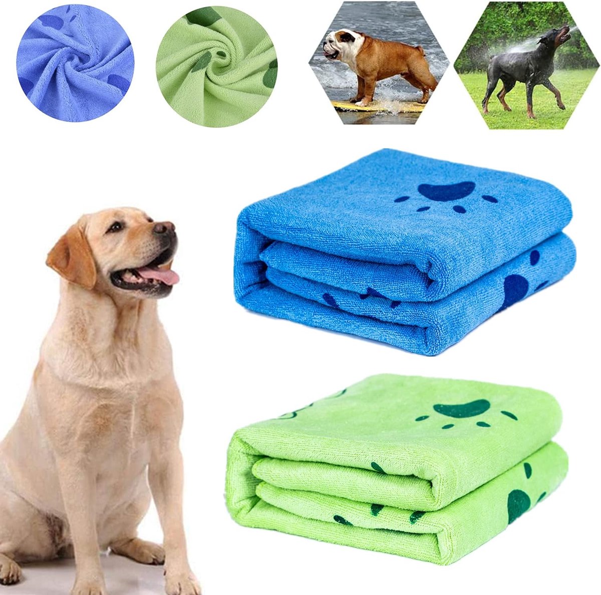 2 stuks, grote en super absorberende microvezel huisdierhanddoeken, sneldrogend, badhanddoeken voor honden en katten, wasbare badjas, handdoeken, huisdierdeken, strandlaken