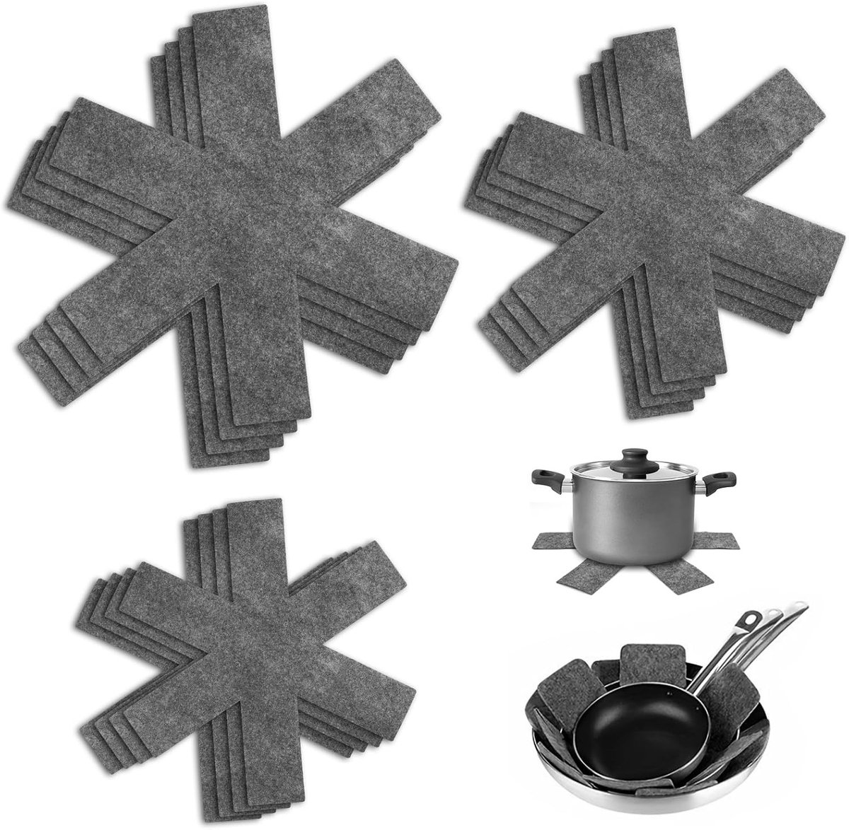 Set van 12 Pannenbeschermers in 3 Maten - Hittebestendige Vilt Bescherming voor Pannen, Potten en Keukenaccessoires