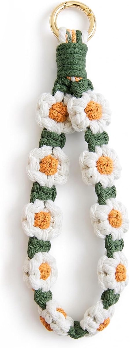 macramé bloem, schattige armband koord boho voor dames, bloemenhanger met kleurverloop, voor sleutels en accessoires dames en meisjes