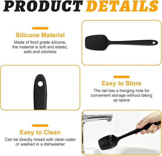 Spatels en keukenspatels van siliconen, flexibel en antiaanbaklaag, voor koken, mengen en etaleren, praktische accessoires voor al je recepten — afbeelding 4