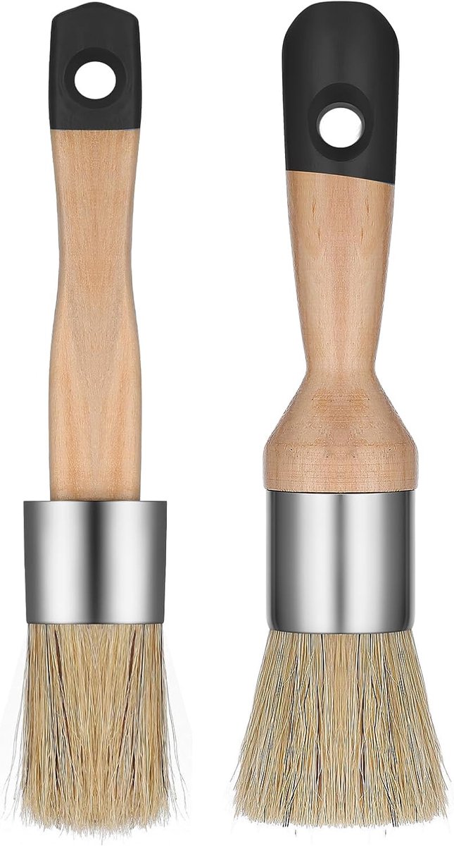 Krijtverf voor meubels, krijt- en waskwast, natuurlijke sjablonenkwast, ronde waskwast, natuurlijke borstelharen voor meubels, houten meubels, volkskunst, woondecoratie, 2 stuks