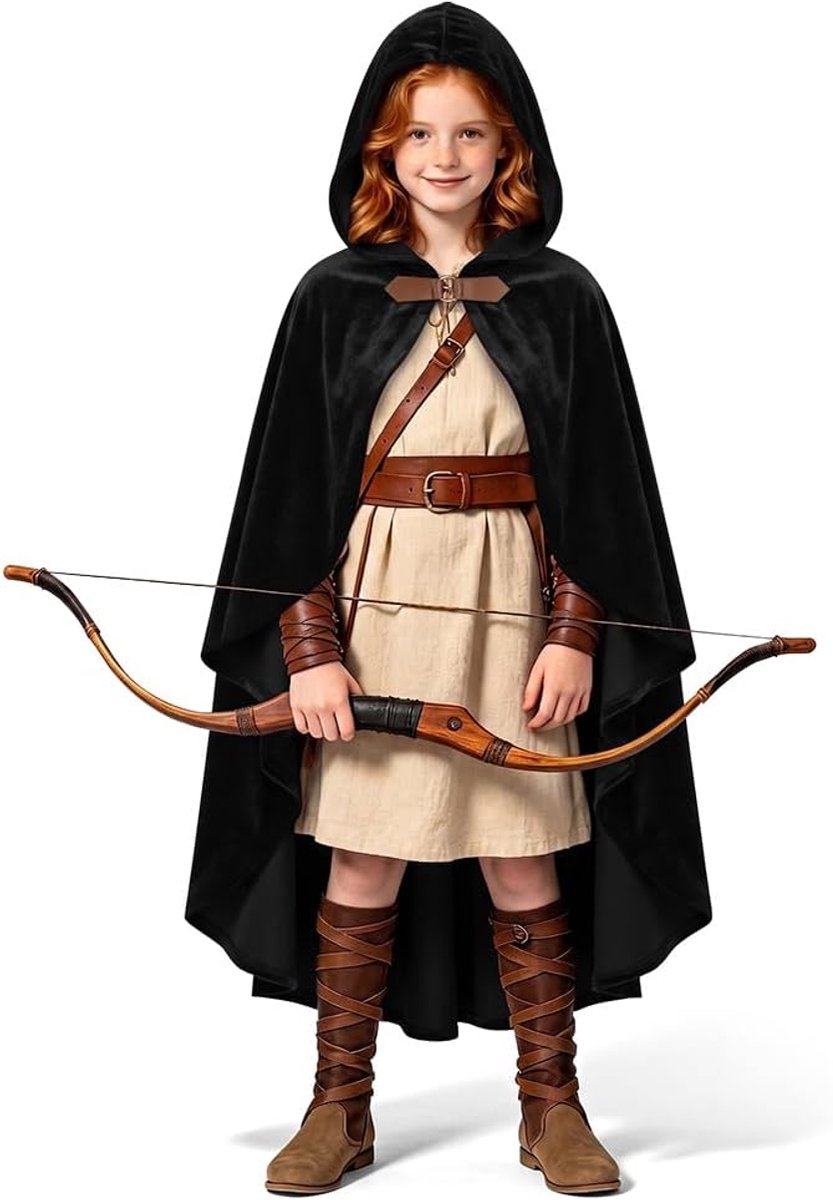 Gothic cape met capuchon, renaissance voor volwassenen, uniseks, Victoriaanse steampunk-poncho met capuchon, voor Halloween, heks, cosplay, 90 cm