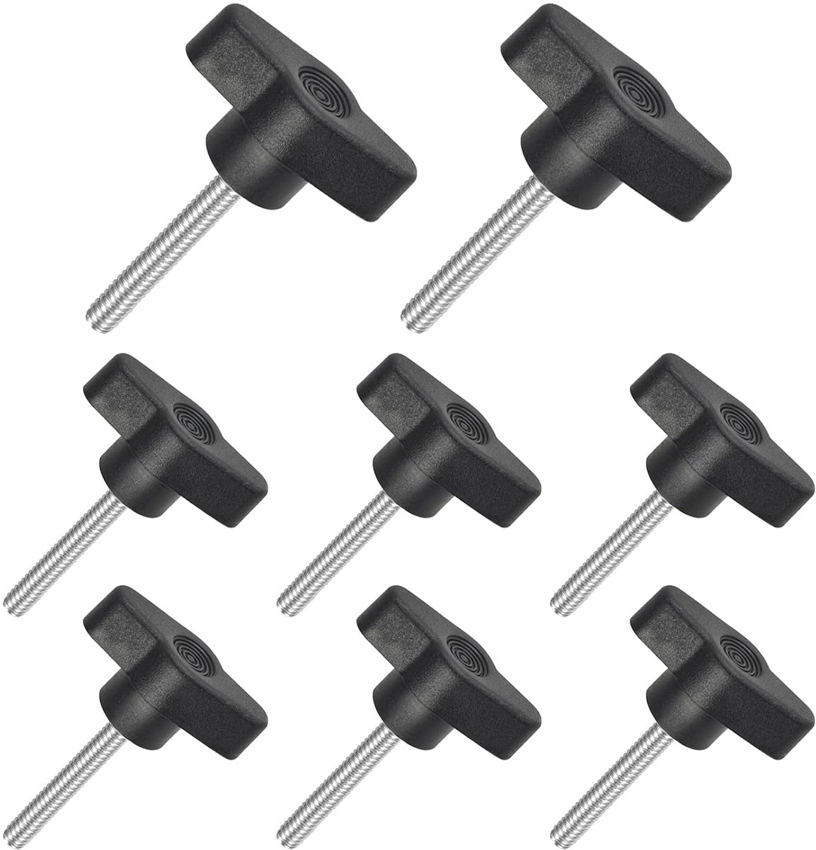 Vleugel knoppen met kartelschroeven, klemschroef knop sterschroef, T-vormige kartelschroeven schroefdraad ster handknop vastzetschroef, zwarte handgreep (8, Zwarte, M5*35mm)