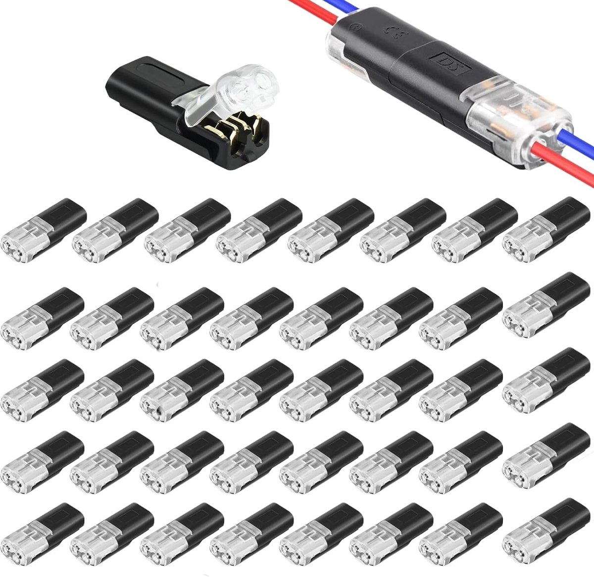40 stuks waterdichte 2-polige kabelconnectoren, connectoren voor 18-22 AWG, strippen niet nodig, snelle kabelconnector, zonder krimpen, eenvoudige installatie zonder solderen, voor auto, boot, motorfi