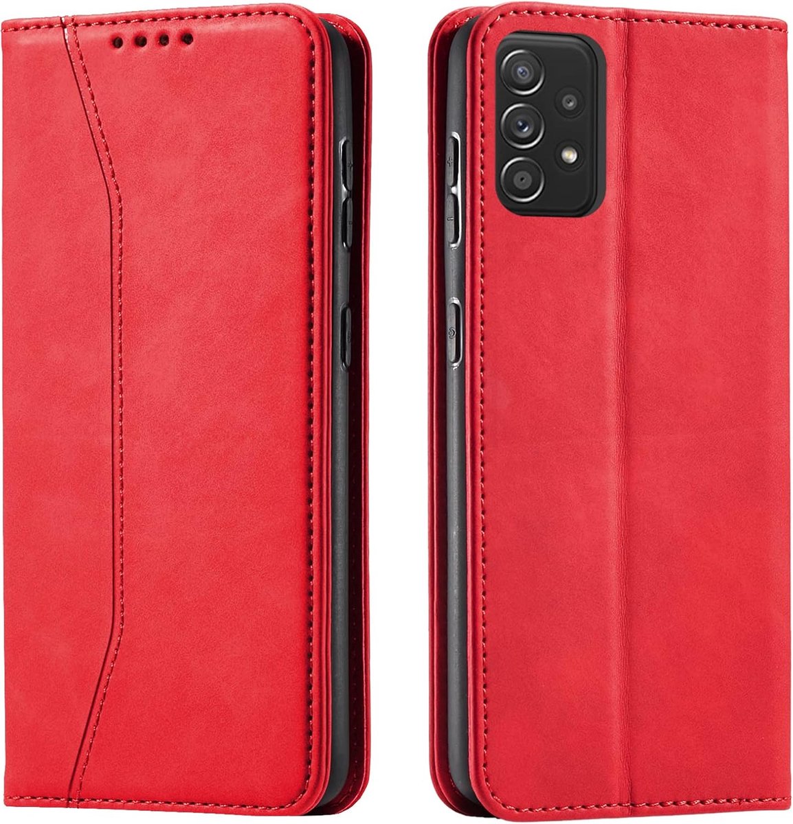 Hoesje voor Samsung Galaxy A52/A52S 4G/A52S 5G, Premium PU Lederen Flip Magnetische Portefeuille Wallet Telefoon Case met Kaart Houder en Standaard Kenmerken Telefoonhoesje voor (Rood)