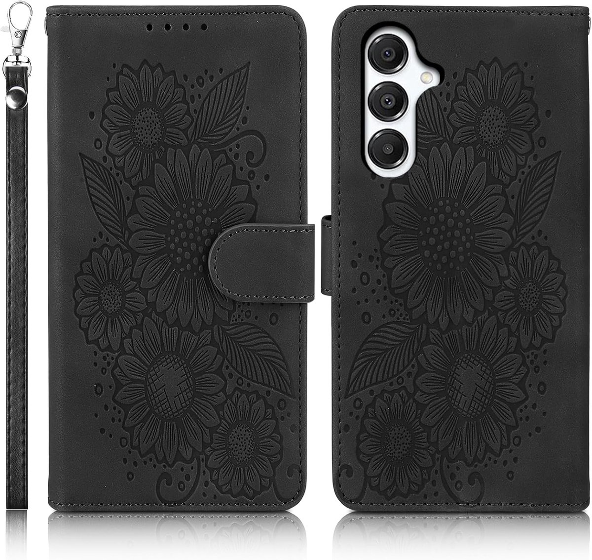 Beschermhoesje voor Samsung Galaxy A16 5G, met standfunctie, kaartenvak en magneetsluiting, PU-leren premium portefeuille, case voor Samsung Galaxy A16 5G, zwart