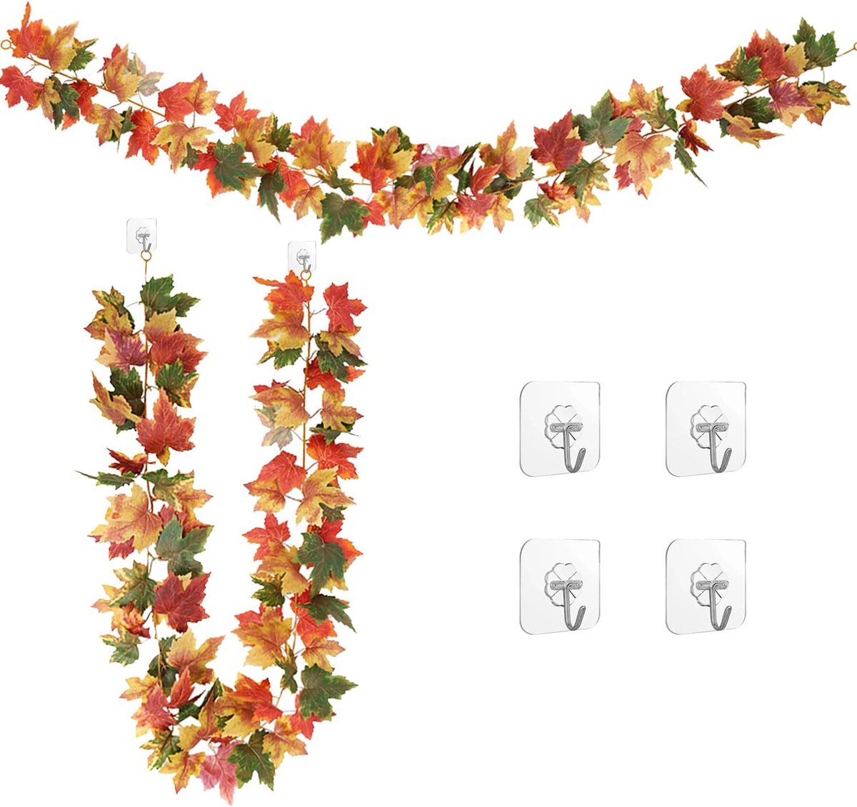 Esdoornbladeren, slinger, 178 cm, hangende sierplanten, plastic esdoornbladeren, feestdecoratie, valse plant voor thuis, hotel, kantoor, bruiloft, tuindecoratie, met zelfklevende