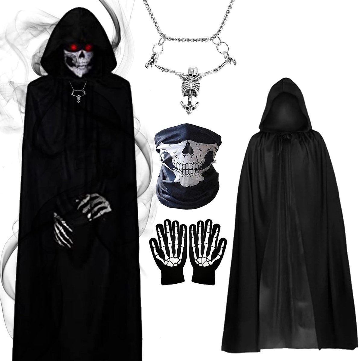 Herenkostuum voor heren, gewaad met capuchon, Magere Heins kostuum, Grim Reaper Scream kostuums voor kinderen, zwarte cape met capuchon, Halloween