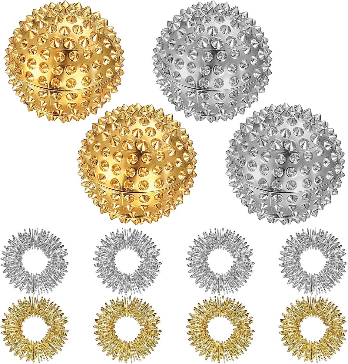 Massageballen en Acupressure Ringen Set voor Ontspanning en Stressverlichting, Inclusief 4 Massageballen en 8 Drukringen voor Verbeterde Bloedsomloop en Spierontspanning