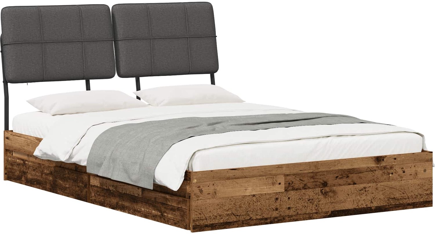 vidaXL Tweepersoonsbed - met - hoofdbord - Oud - hout - en - donkergrijs Oud hout en donkergrijs