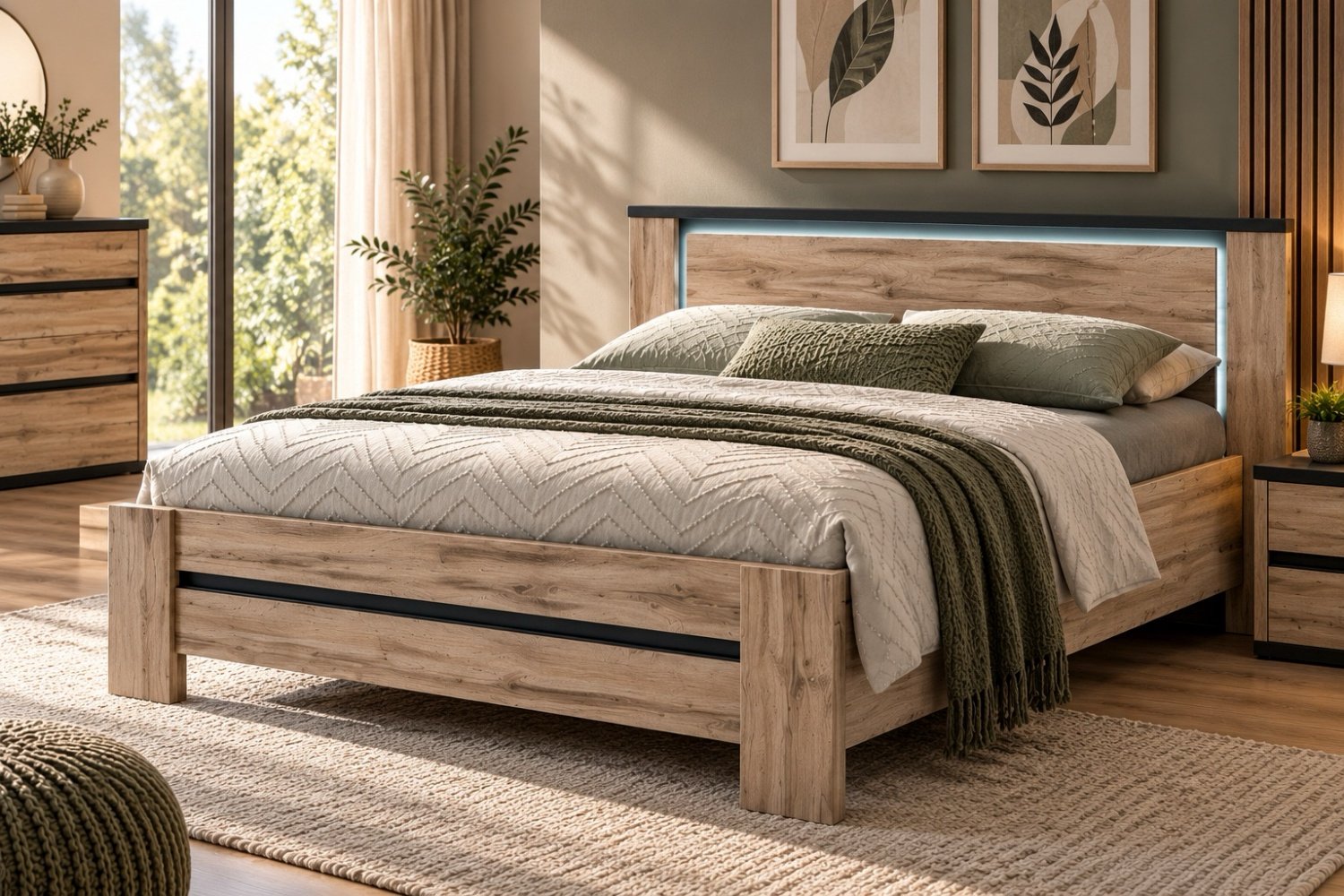 oosterlynck Bed Elvira 180 x 200 cm met ledverlichting - Canada eik Canada eik met donkere accenten