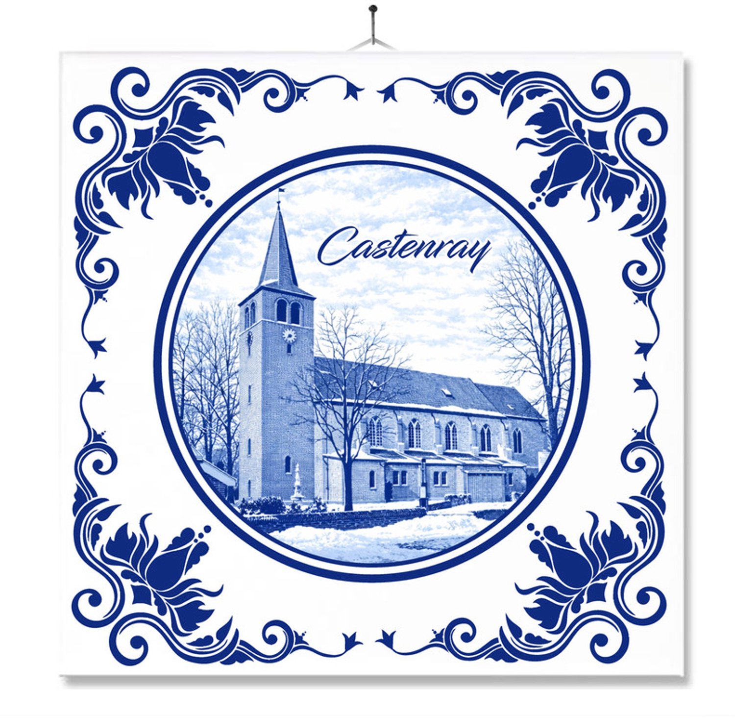 MC Living Tegel Met Opdruk | Castenray | Delft Blauw | Cadeau | Inclusief Geschenkdoos | Standaard | Ophangsysteem Multi-Color