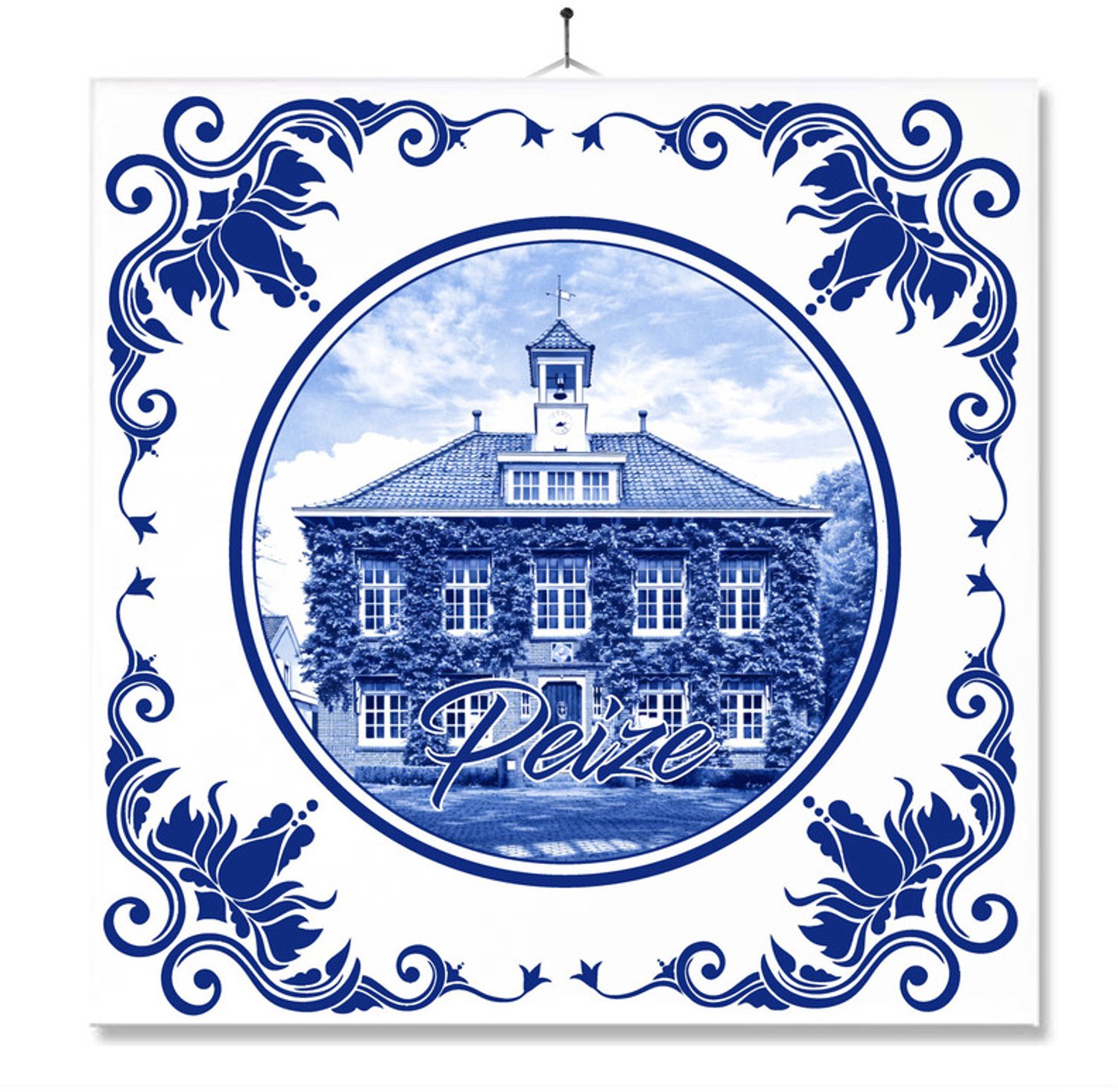 MC Living Tegel Met Opdruk | Peize | Delft Blauw | Cadeau | Inclusief Geschenkdoos | Standaard | Ophangsysteem