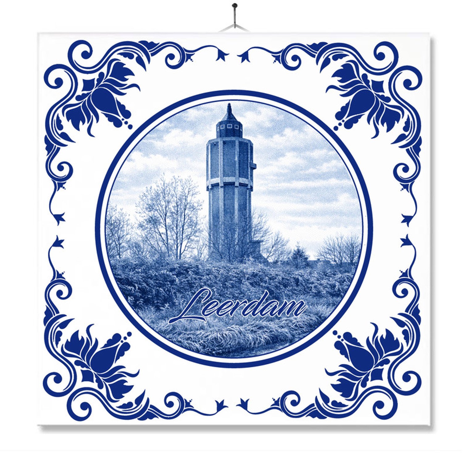 MC Living Tegel Met Opdruk | Leerdam | Delft Blauw | Cadeau | Inclusief Geschenkdoos | Standaard | Ophangsysteem