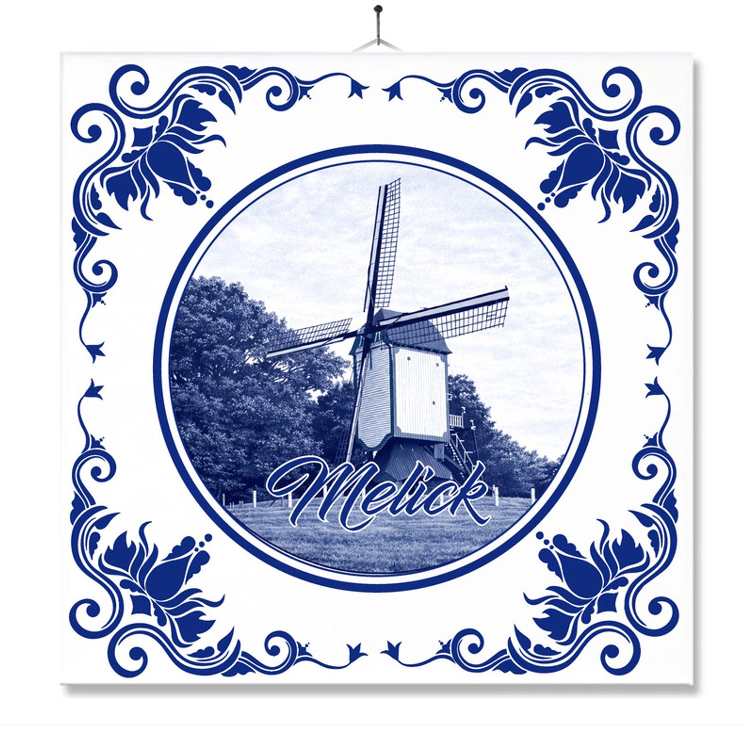 MC Living Tegel Met Opdruk | Melick | Delft Blauw | Cadeau | Inclusief Geschenkdoos | Standaard | Ophangsysteem
