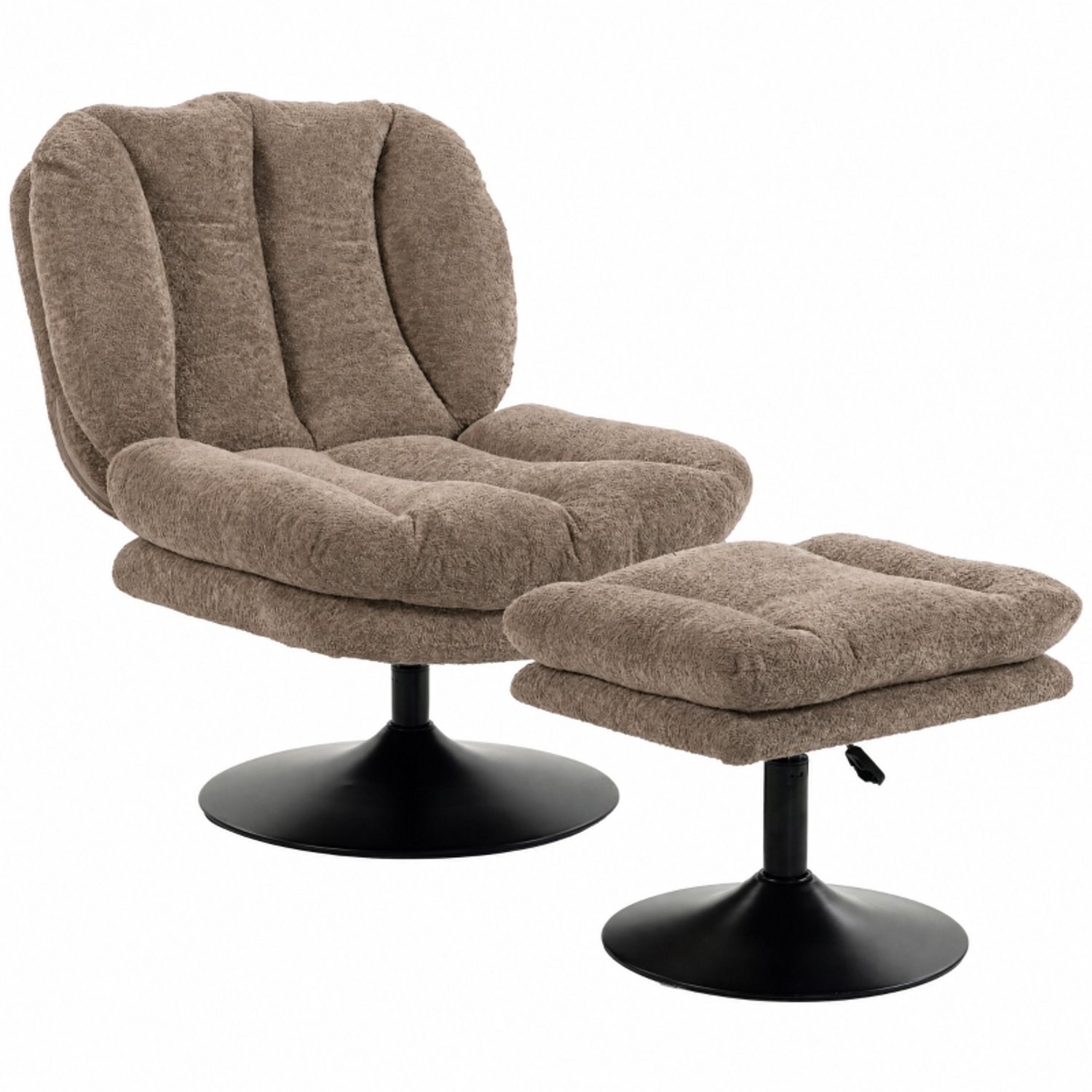 FloraGrace Fauteuil met Hocker 92 x 72 x 90 cm - 360 Graden Draaibaar - voor Woonkamer en Slaapkamer - Polyesterfluweel - Bruin