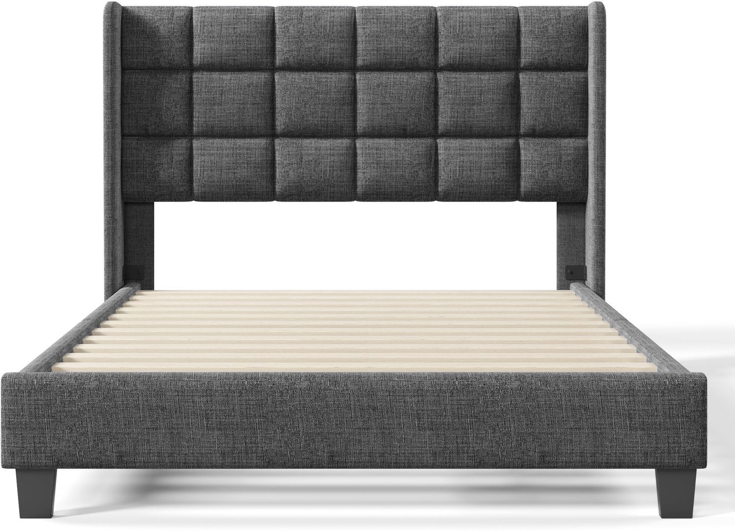 MUVANO Tweepersoonsbed - Gestoffeerd bed met hoog hoofdbord - Inclusief lattenbodem - Linnen en stalen frame - 140 x 200 cm - Voor de slaapkamer - Grijs