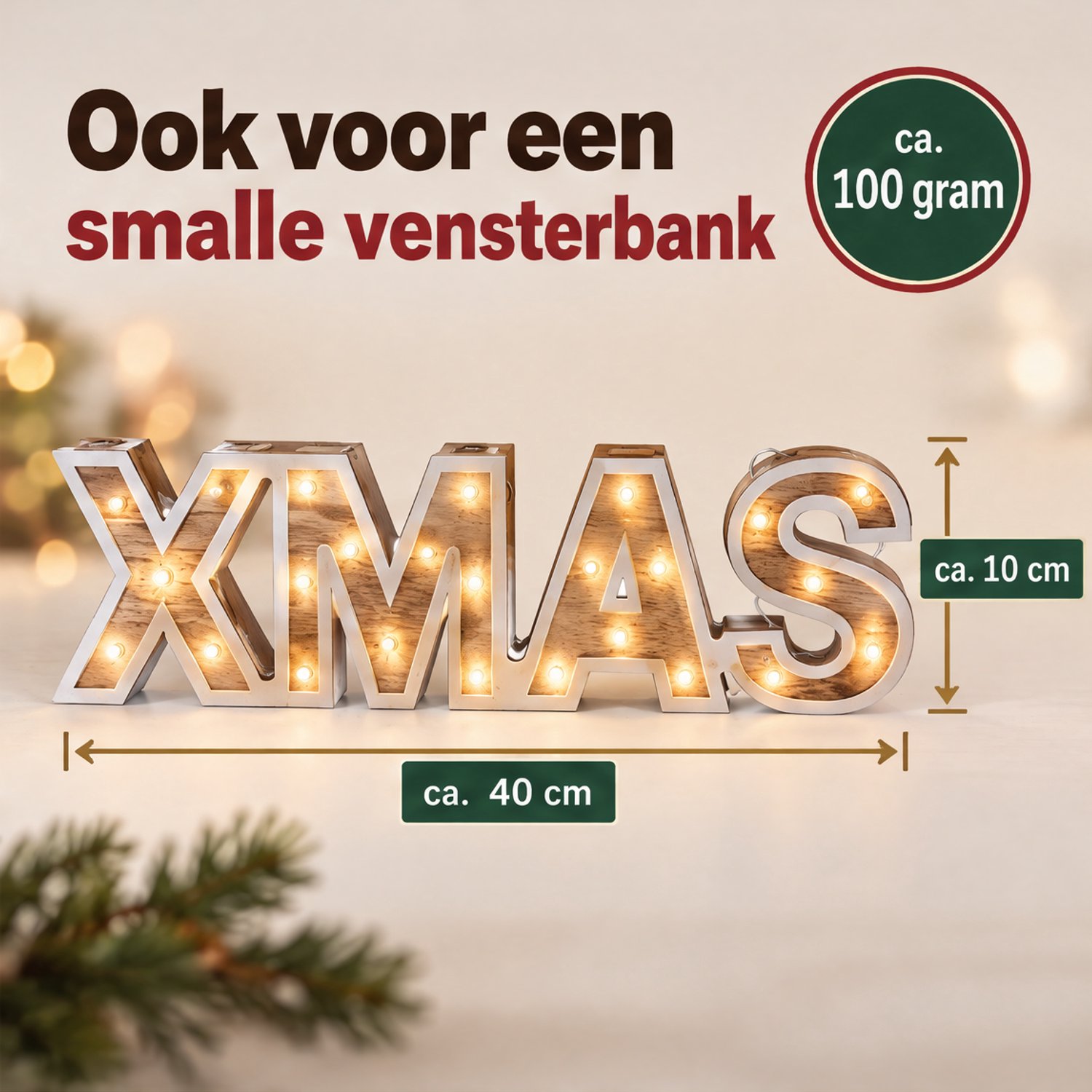 Levano Kerstversiering - Kerstdecoratie voor Binnen - LED Verlichting - Kerstlichtjes op Batterij - Vensterbank Decoratie - Houten Letters - LED Kerstverlichting - Kerstversiering Raam - Xmas Letters - Houten Kerstdecoratie - Kerstlampjes – foto 4