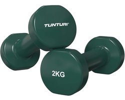 Tunturi Dumbbell set - 2 x 2,0 kg - Vinyl - Groen - incl. gratis fitness app