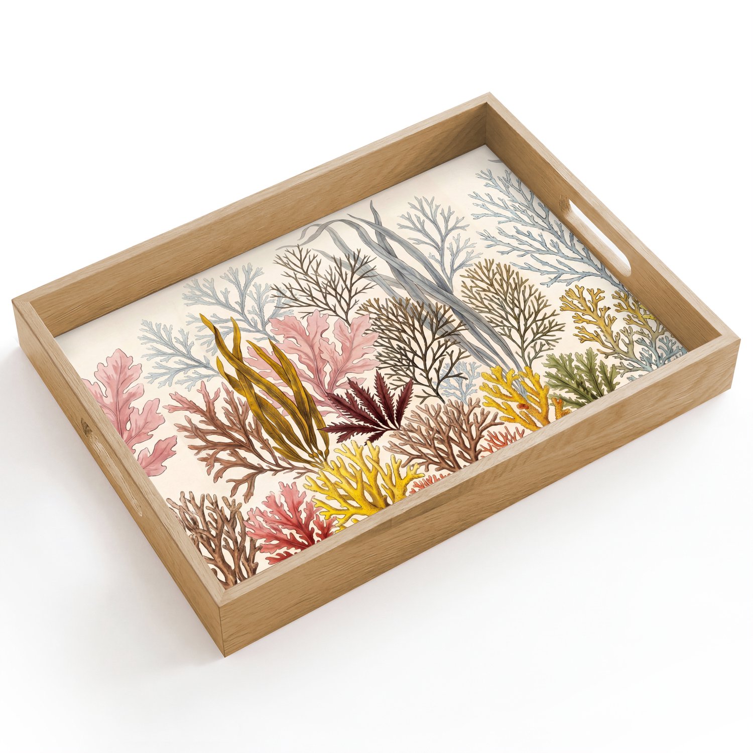Dienblad hout 40x30 cm - Schootdienblad - Natuur - Onderwater - Botanisch - Vintage - Kleurrijk - Borrelplank rechthoek - Plateau dienbladen