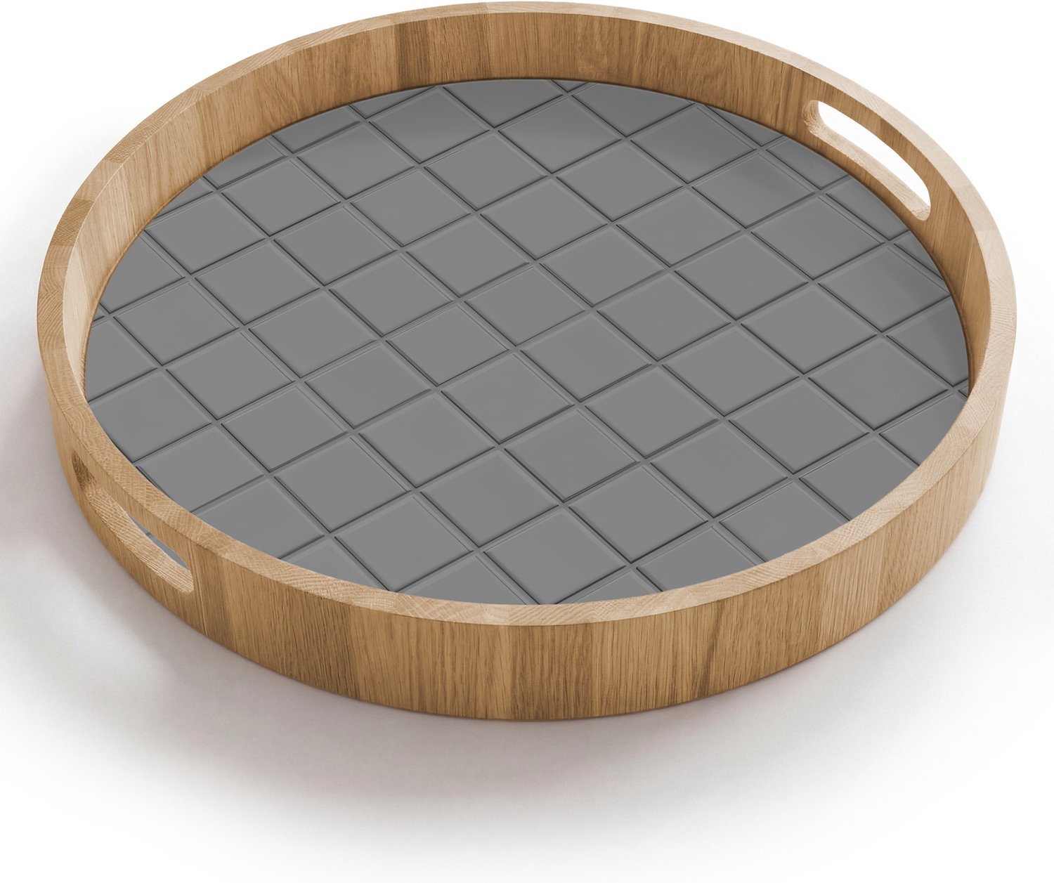 Dienblad rond 40x40 cm - Schootdienblad hout - Modern - Patroon - Grijs - Borrelplank rechthoek - Plateau houten dienbladen