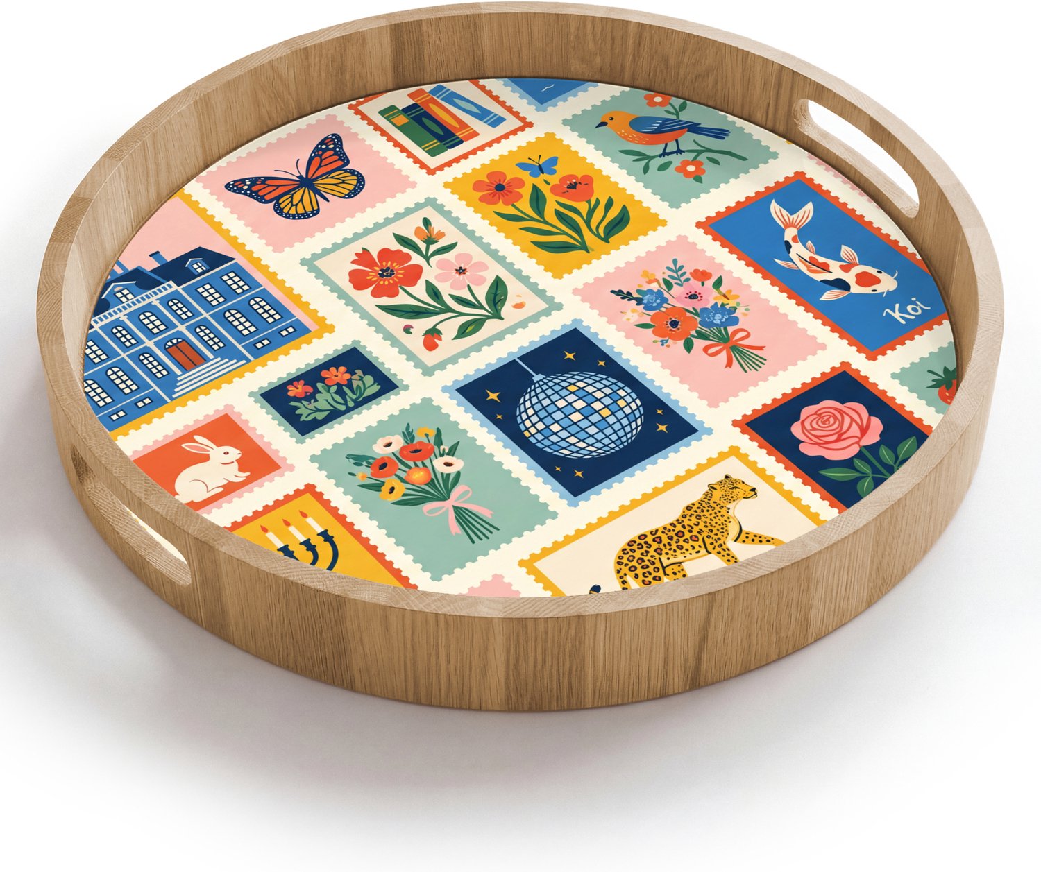Dienblad rond 40x40 cm - Schootdienblad hout - Gebouw - Koepel - Architectuur - Klassiek - Grijs - Borrelplank rechthoek - Plateau houten dienbladen
