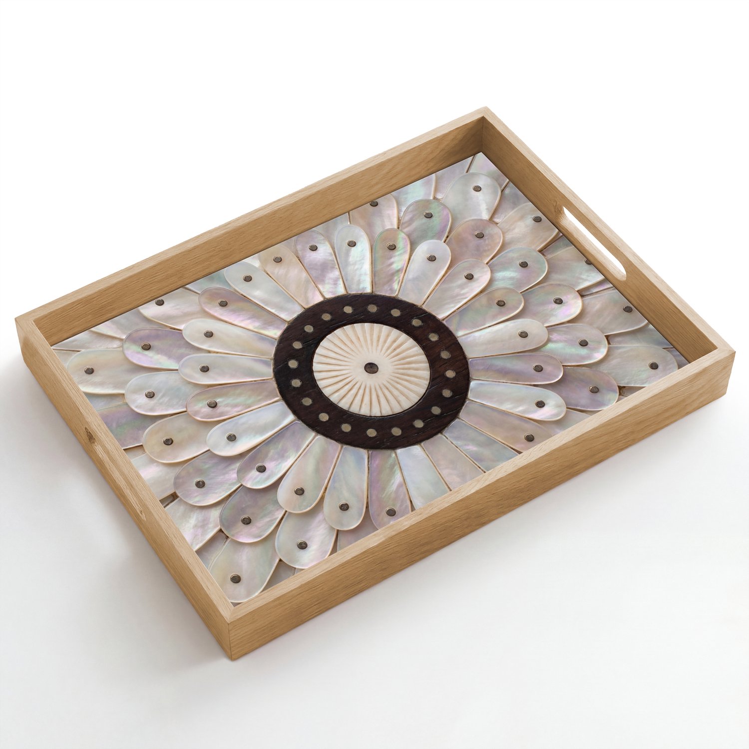Dienblad hout 50x35 cm - Schootdienblad - Parelmoer - Patroon - Decoratie - Ambacht - Wit - Borrelplank rechthoek - Plateau dienbladen