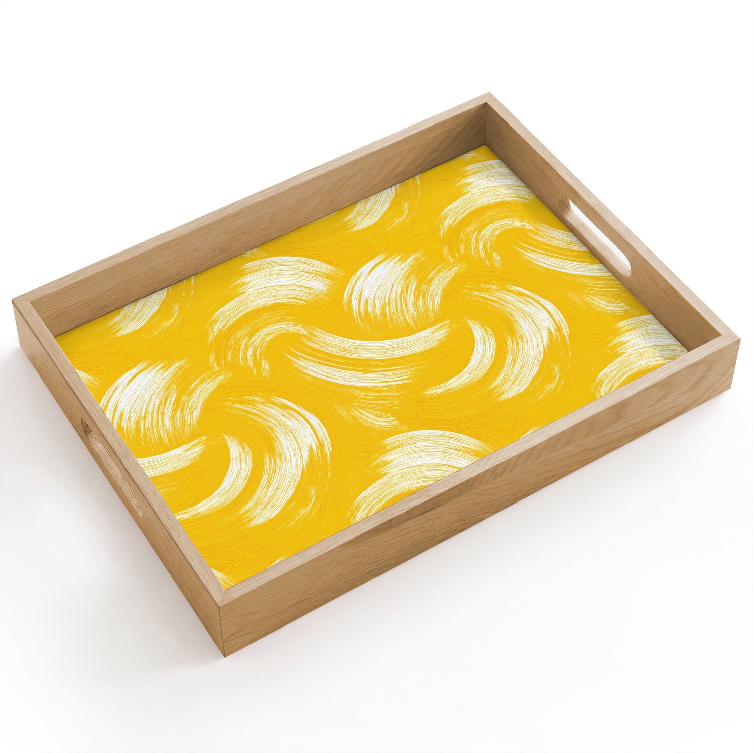 Dienblad hout 40x30 cm - Schootdienblad - Verfstreken - Abstract - Dynamisch - Geel - Borrelplank rechthoek - Plateau dienbladen