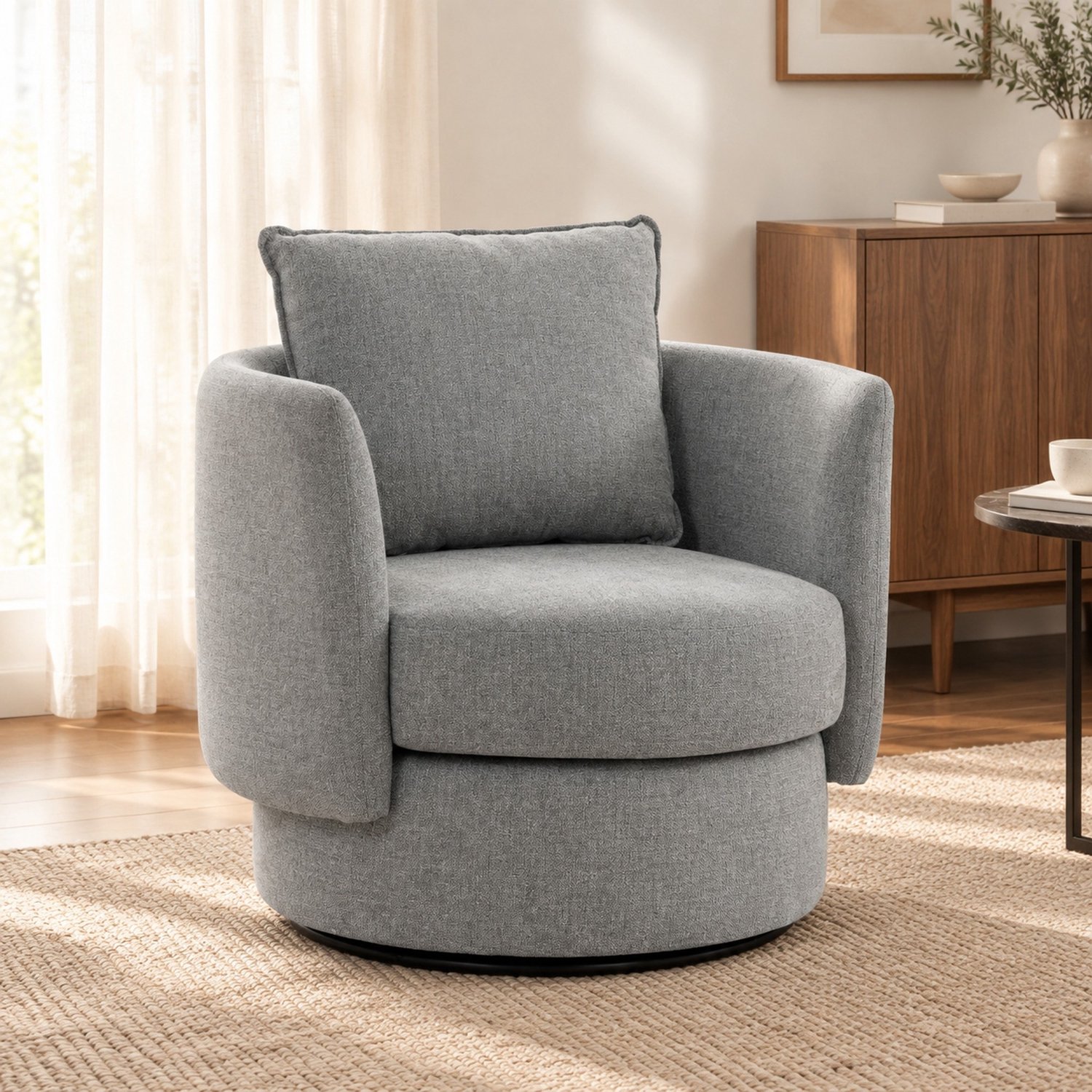 MODFU Draaifauteuil - 360° Draaibaar - Met Kussen - Polyester - Lichtgrijs - 85 X 79 X 84 Cm