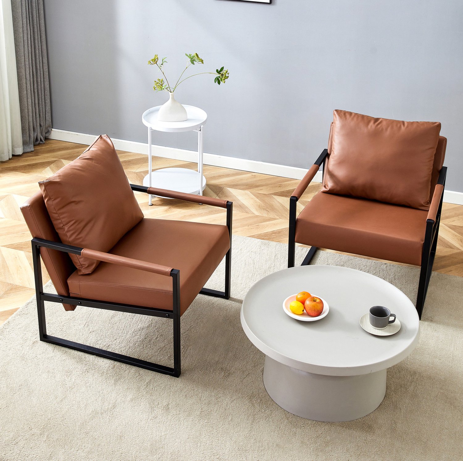 MODFU - Fauteuil - Met Armleuningen - Industrieel - Metaal En Kunstleer - Bruin