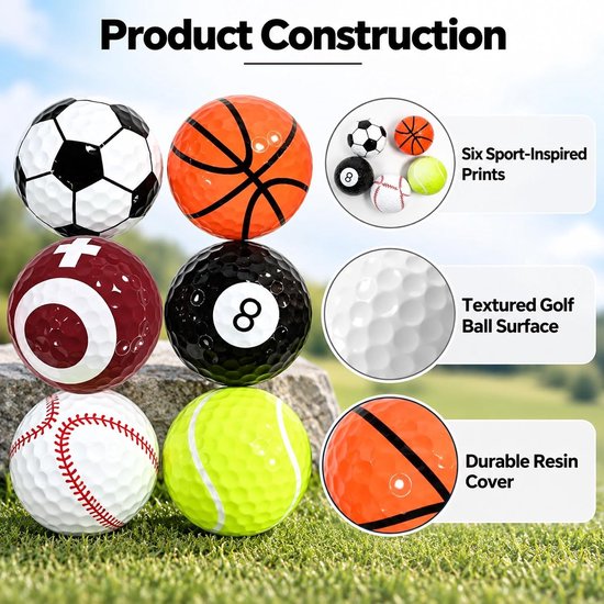 Set van 6 Golfballen - Multicolor - Standaardmaat - Met Sportmotieven - Voor Beginners en Gevorderden — afbeelding 5