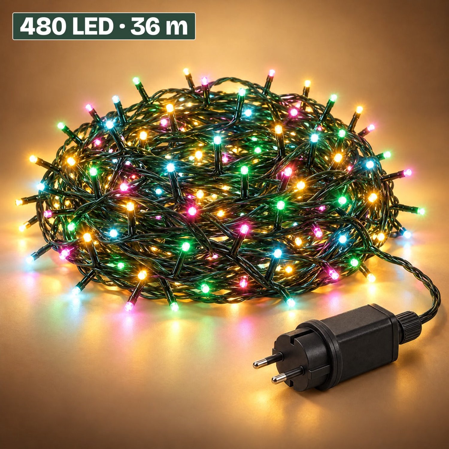 Levano Kerstboomverlichting 480 LED 36 m - Kerstverlichting voor Binnen en Buiten - Lichtsnoer Binnen - LED Verlichting - Kerstlampjes Gekleurd - Lichtslinger voor Buiten - Kerstverlichting met Timer - Kerstboom Lichtjes - Sfeerverlichting