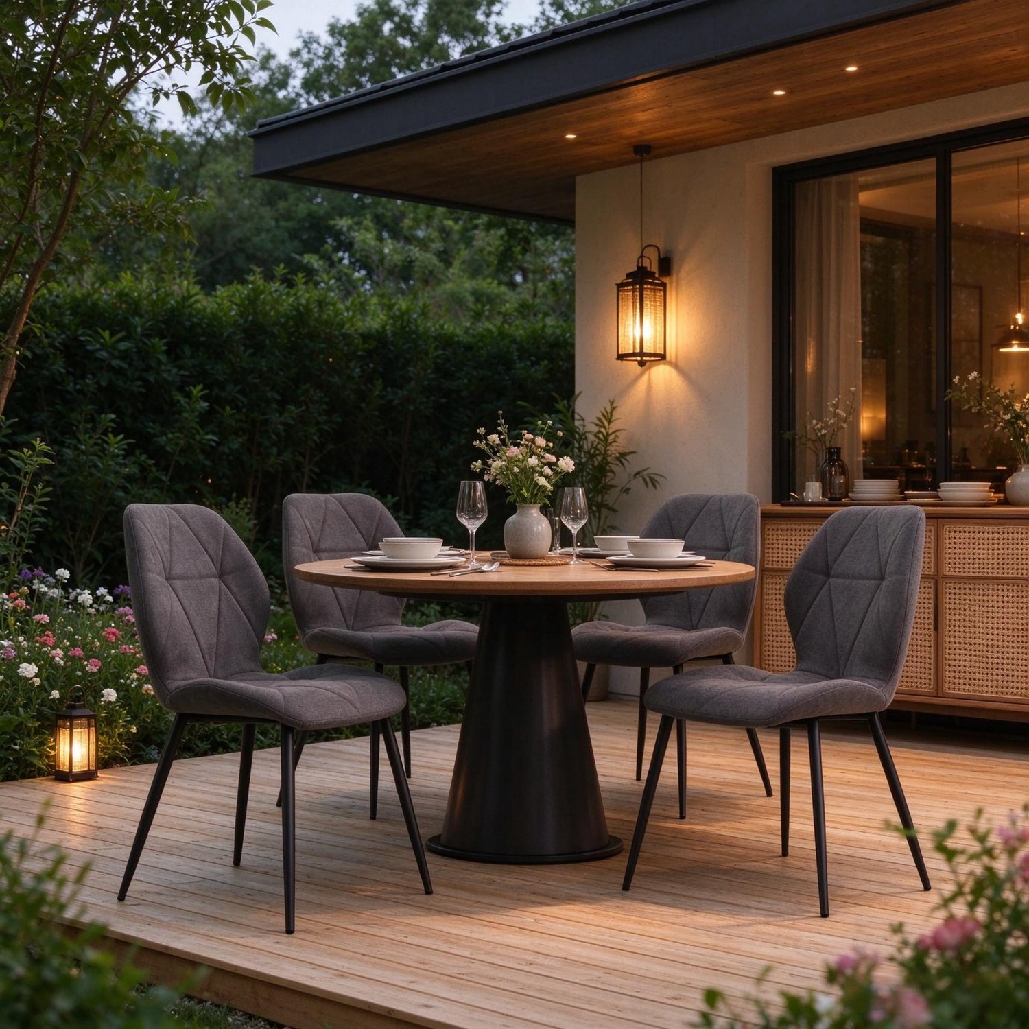 FloraGrace Eetkamerstoelen 41 x 48 x 84 cm - Set van 4 met Zachte Zitting - voor Eetkamer en Balkon - Linnen en Staal - Donkergrijs