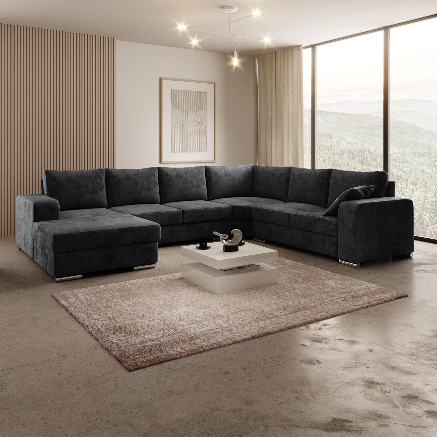 MEUBELLA Hoekbank Adel - Zwart - Velvet - Links